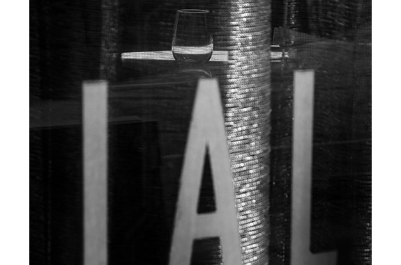 A Series # 17: Restaurant Window (black and white photograph)