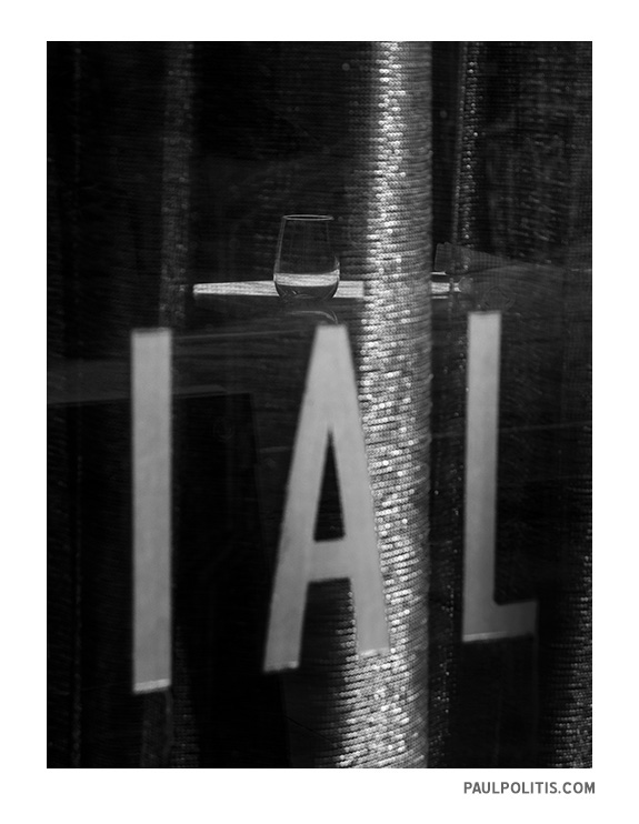 Restaurant Window (black and white photograph)