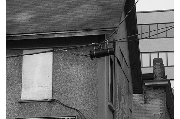 Birds on Rooftop (black and white photograph)