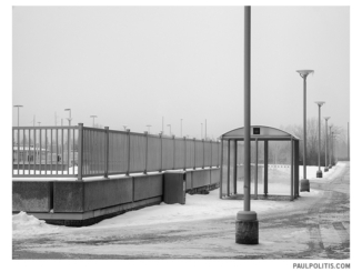 Bus Shelter, Winter (black and white photograph)