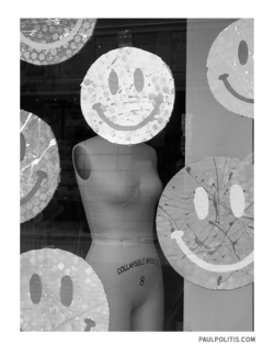 Mannequin Smiley (black and white photograph)