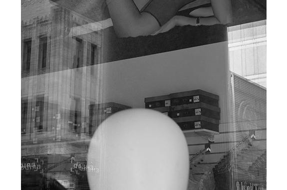 Mannequin Head, Adult Store (black and white photograph) by Paul Politis), 2020