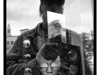 Untitled Self-Reflection (black and white photograph)