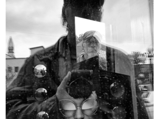 Untitled Self-Reflection (black and white photograph)